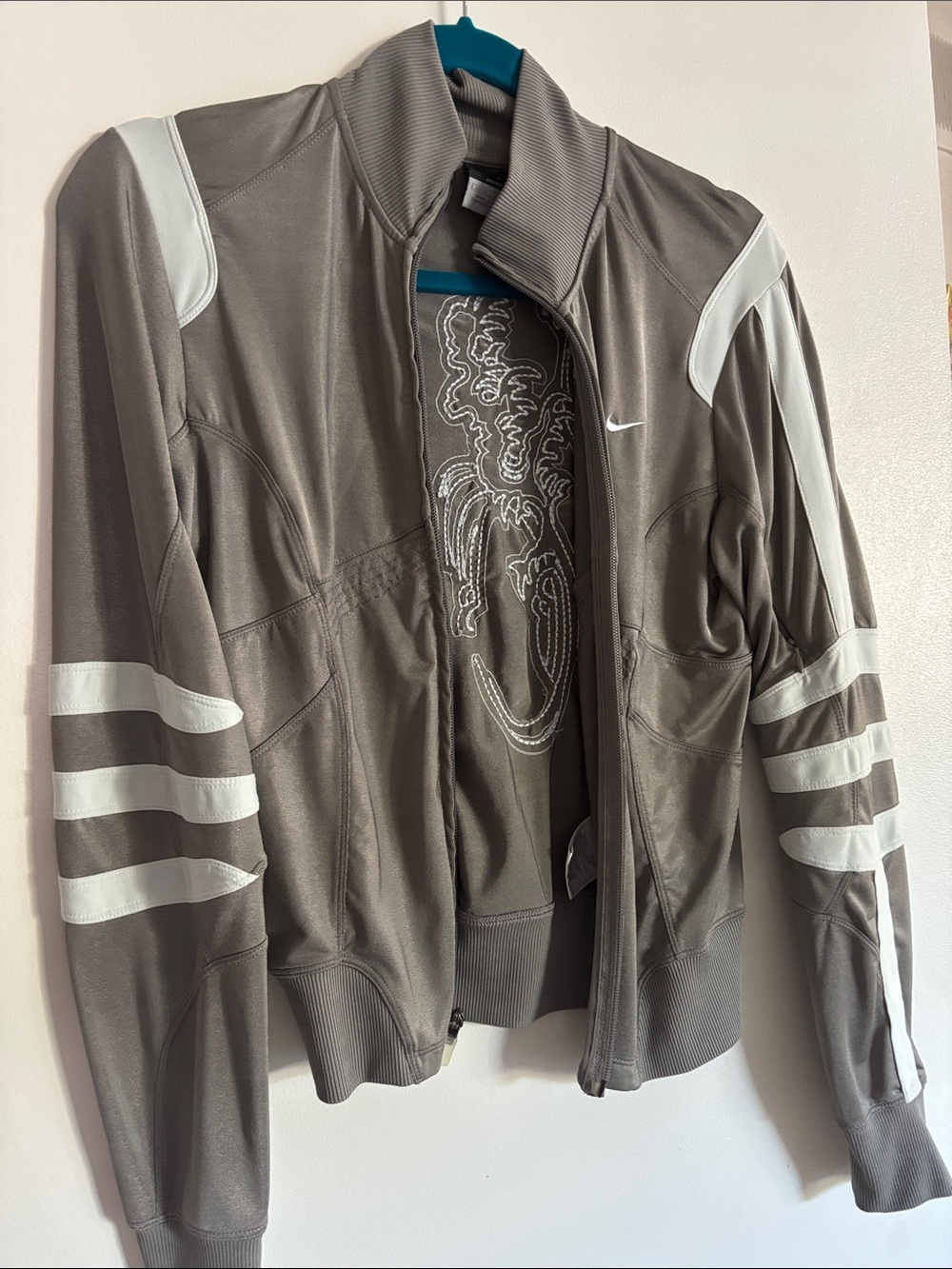 Nike Men's Taupe Track Jacket with White Stripes